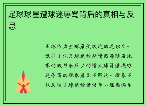 足球球星遭球迷辱骂背后的真相与反思
